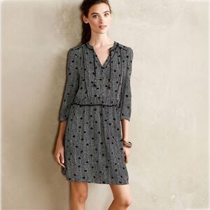 Anthro Maeve Galen Tassel Tie Chevron Dot Shift Dress